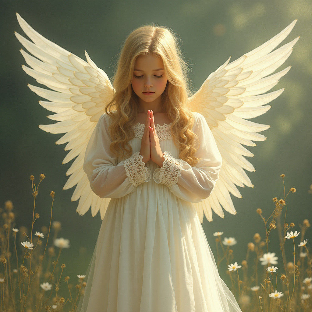 Angelic Girl in Prayer, Pre-Raphaelite Style