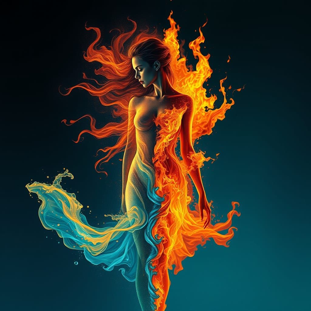 A Mermaid Meets Inferno in This Haunting Water-Feathered Art...