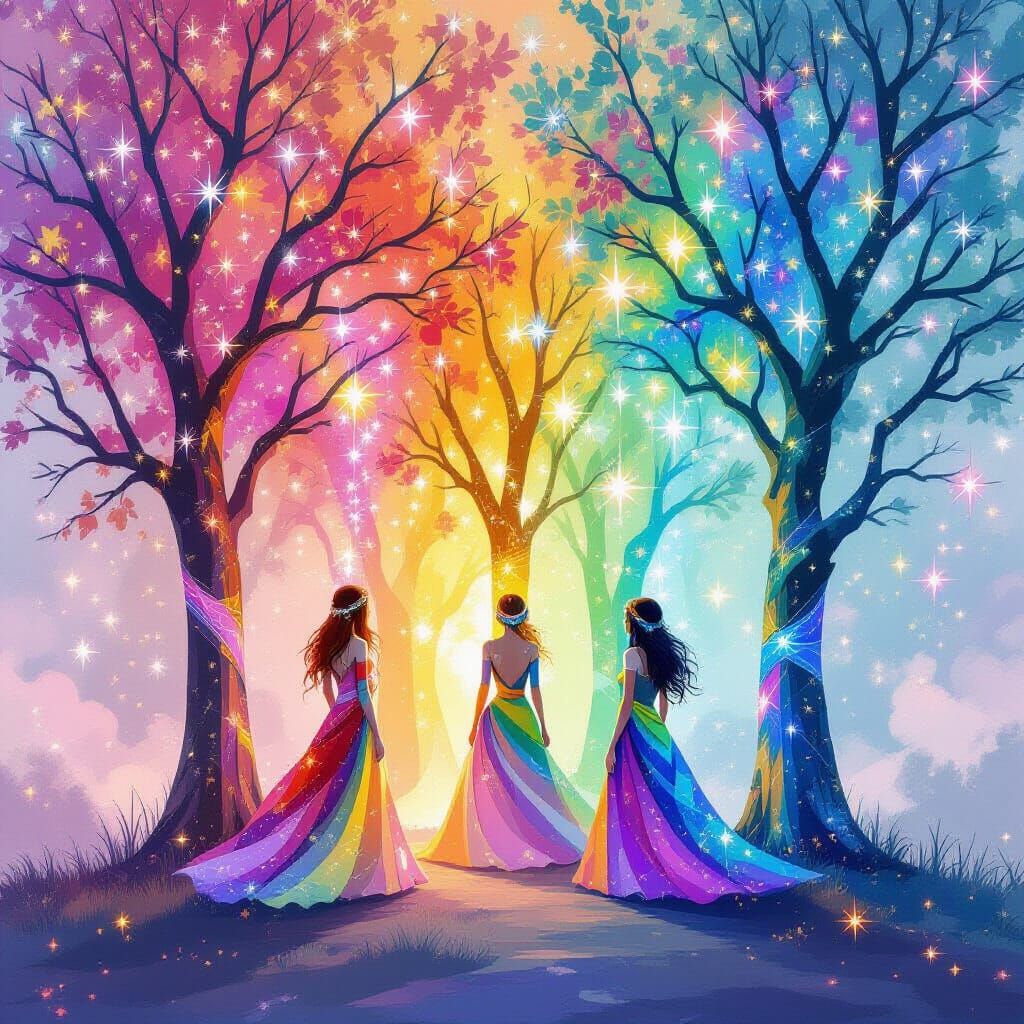 Iridescent Trees in Rainbow Magical Sparkles