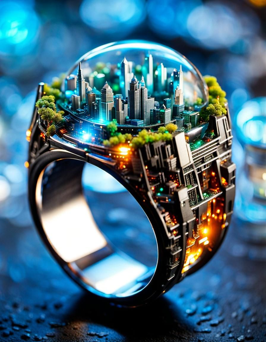 Sci-Fi Resin Ring with Cyberpunk City