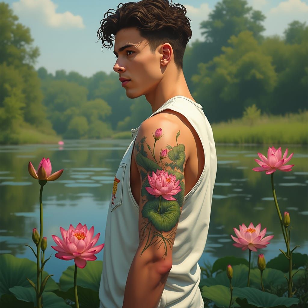 Serene Lotus Tattoo in Photorealistic Botanical Style