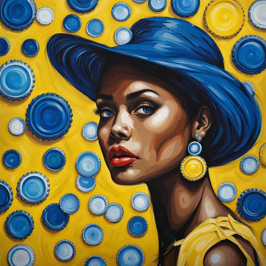 Expressive Portrait in Bottlecap Art Style