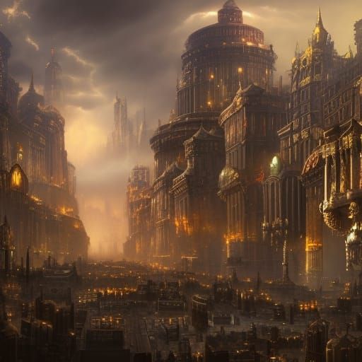 Epic Warhammer Dwarf Cityscape in Gold