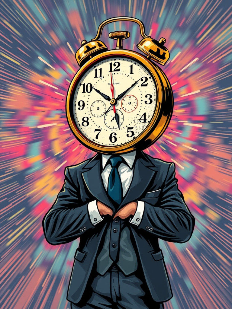 Businessman with a Clock Head in Pop Art Style