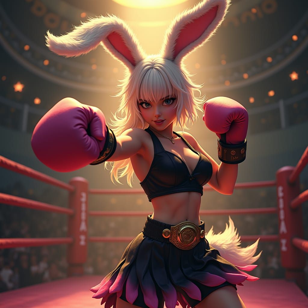 Rabbit Woman Boxing in Mystical Ring