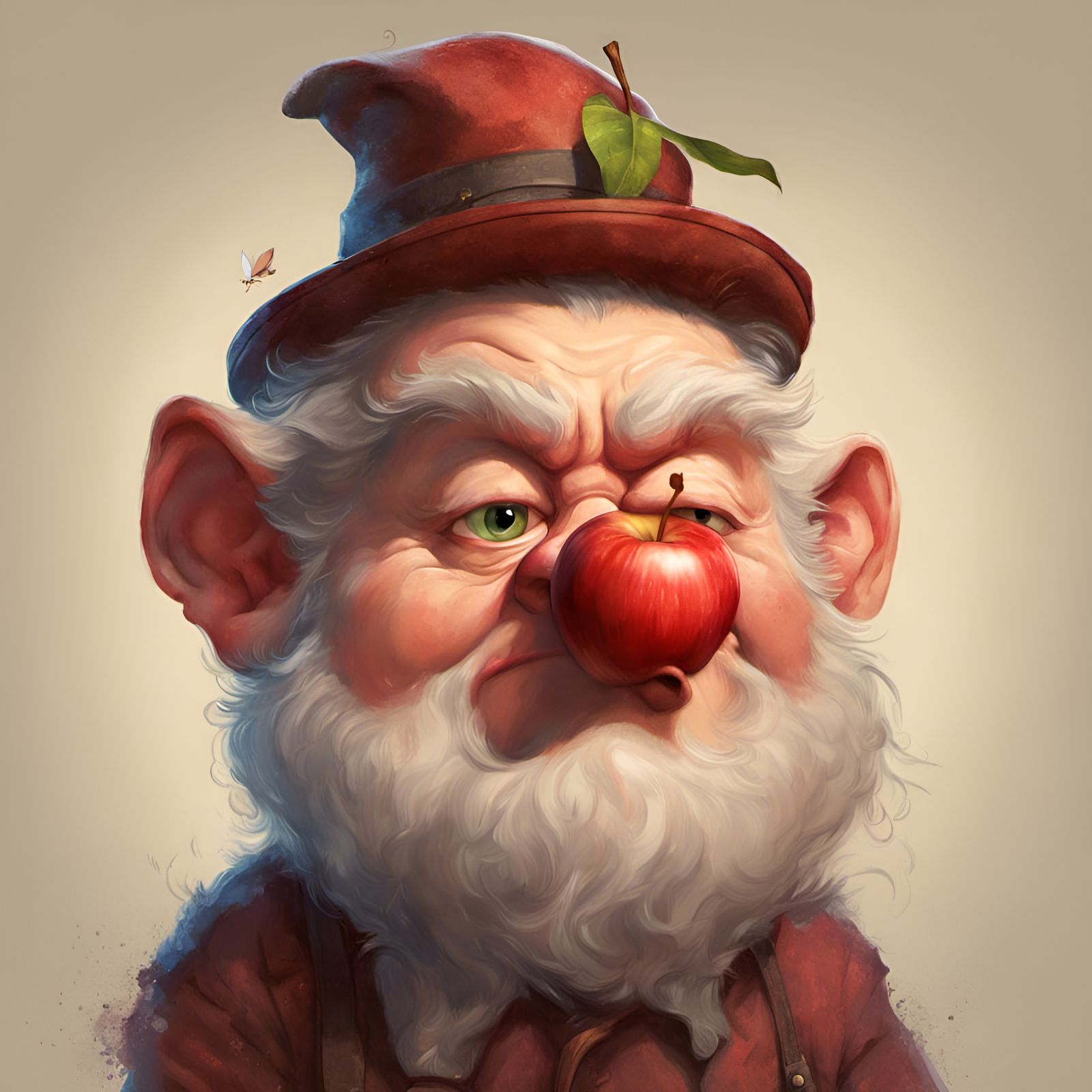 Grumpy Apple Portrait in Digital Illustration Style