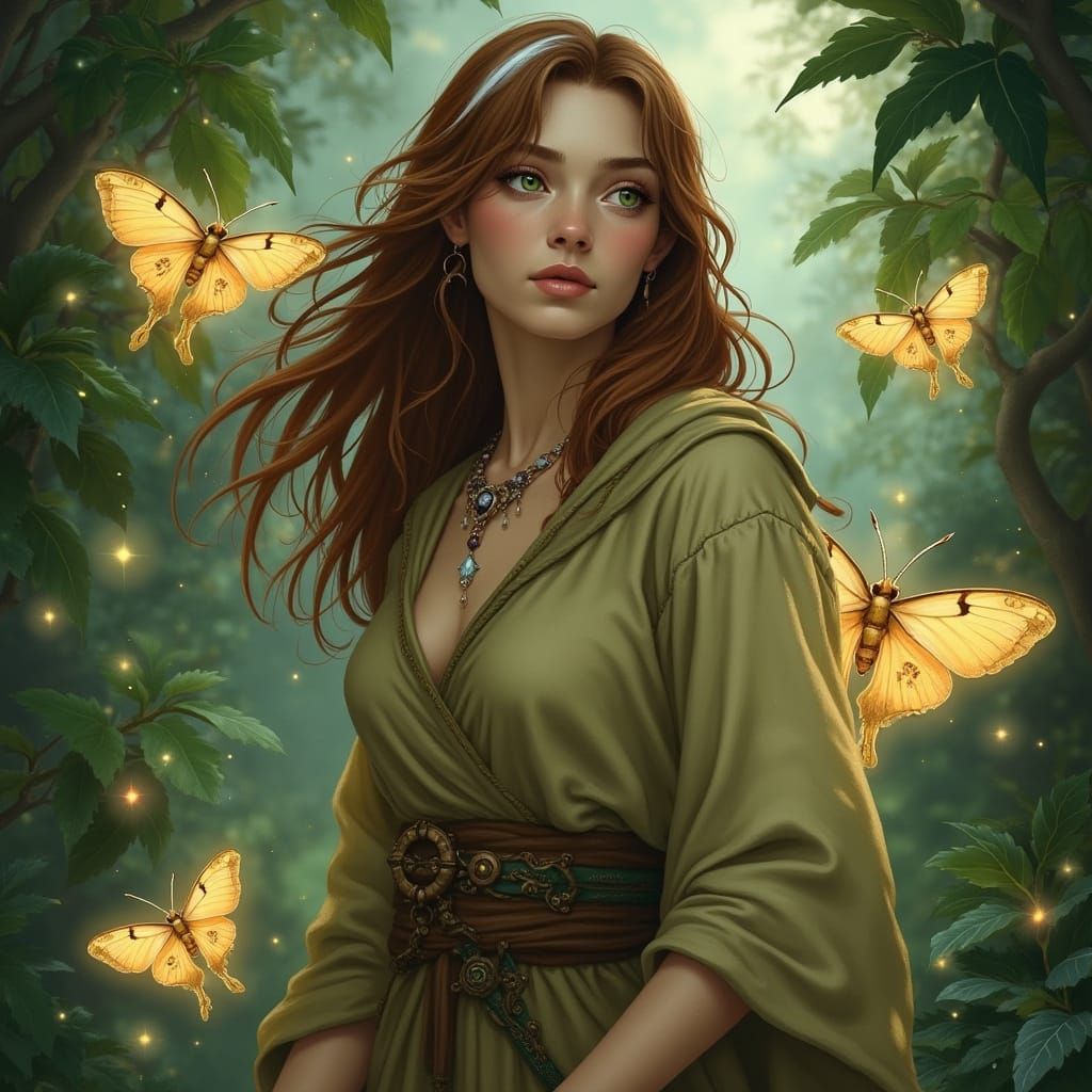 Half-Elf Druid in Ethereal Fantasy Style