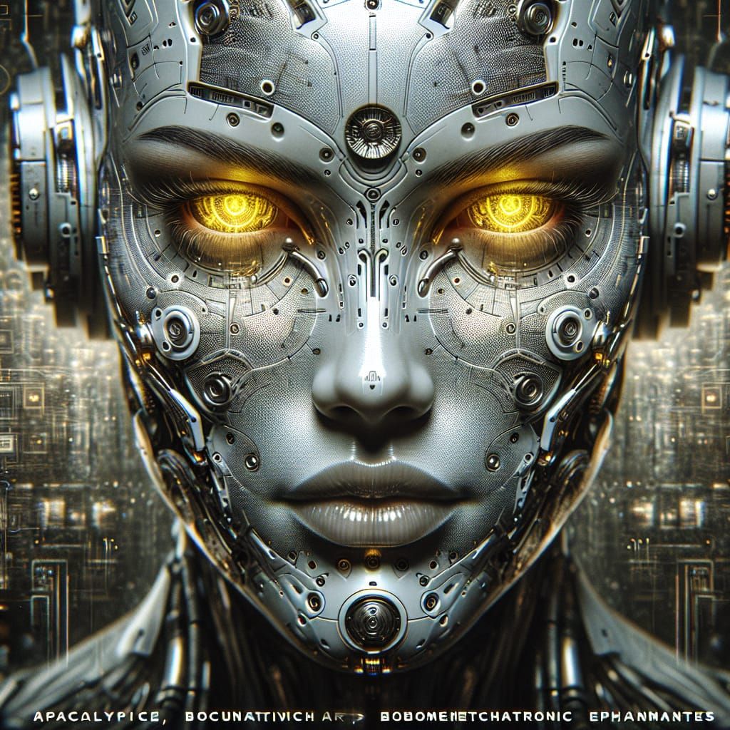 Cybernetic Woman with Yellow Eyes in Cyberpunk Style