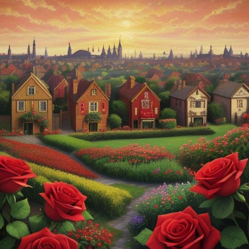 Surreal Roses with Miniature Victorian Villages
