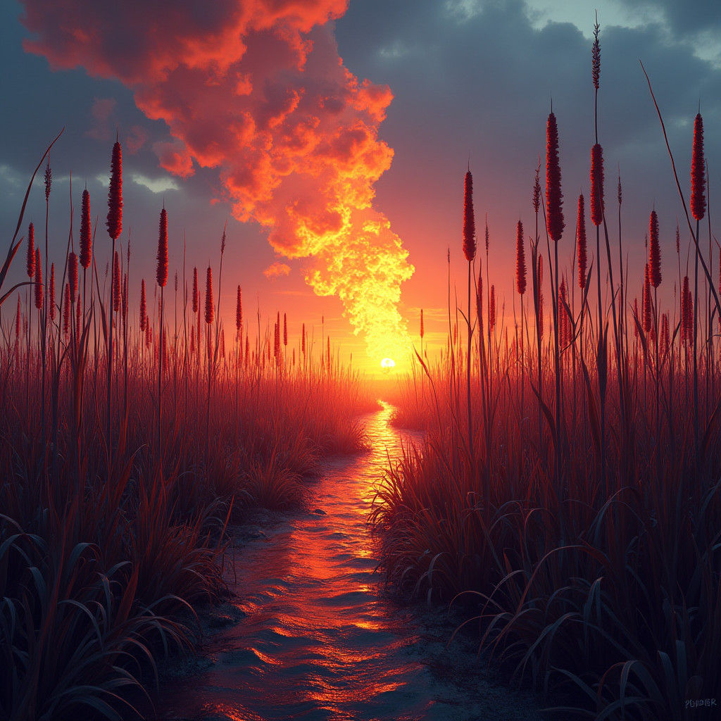 Blazing Cattails: A Digital Matte Painting