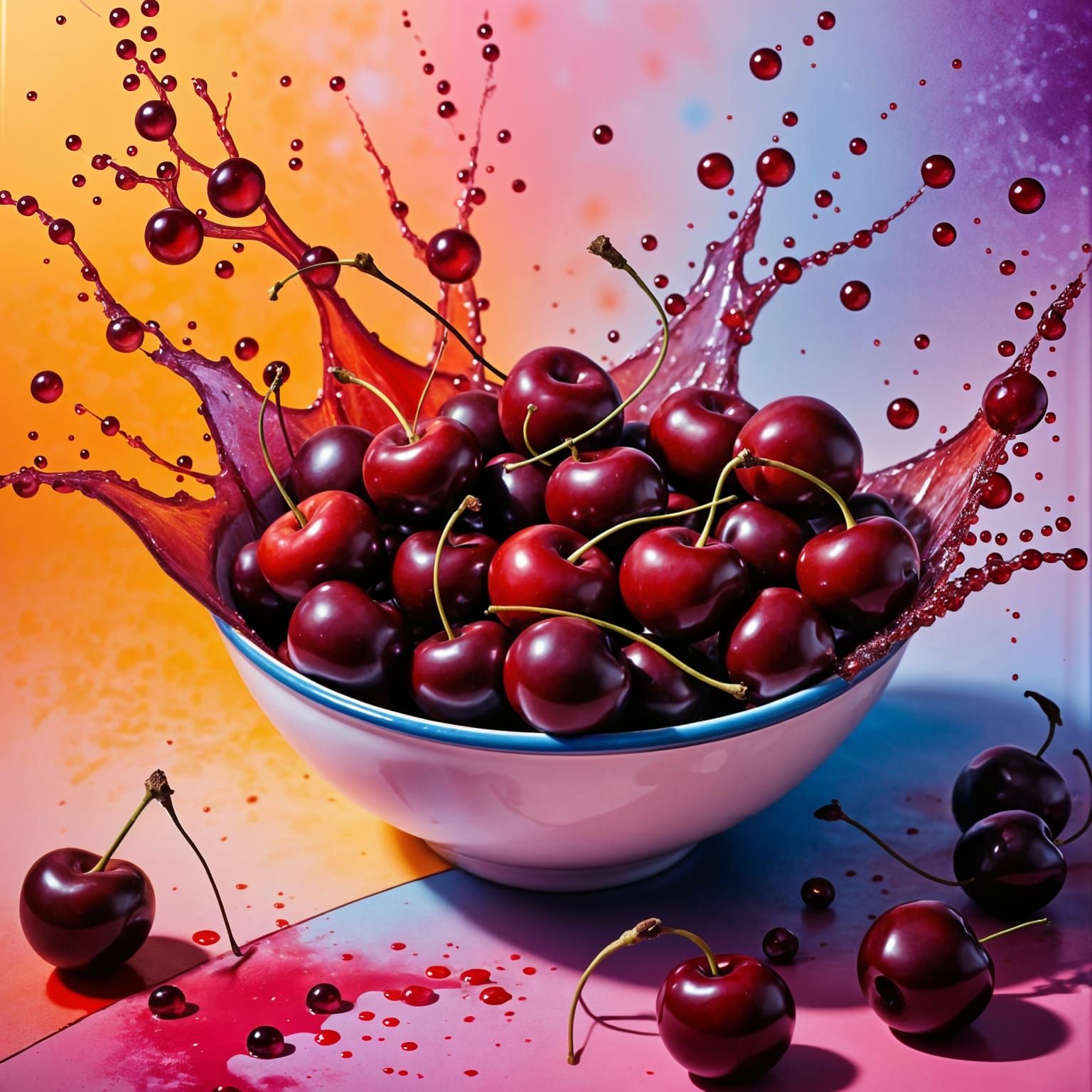 Hyperrealistic Abstract Cherries in Vibrant Colors