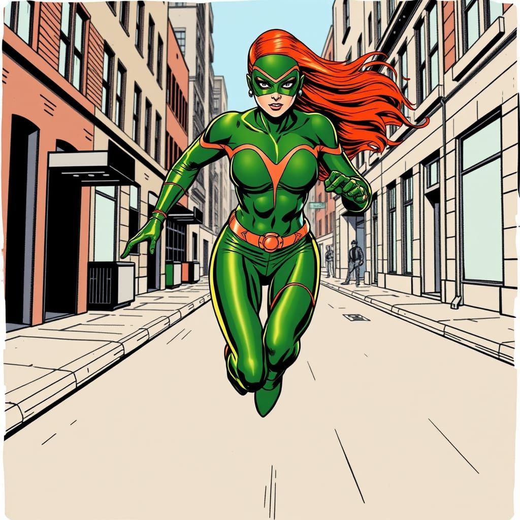 Futuristic Female Speedster Runs Down City Street in Copper ...