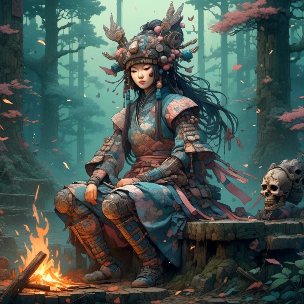 Feudal Japanese Warrior Woman Portrait