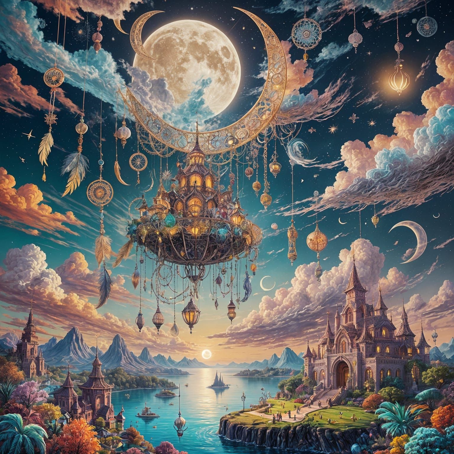 Floating Islands Dreamscape in Graffiti Art Style