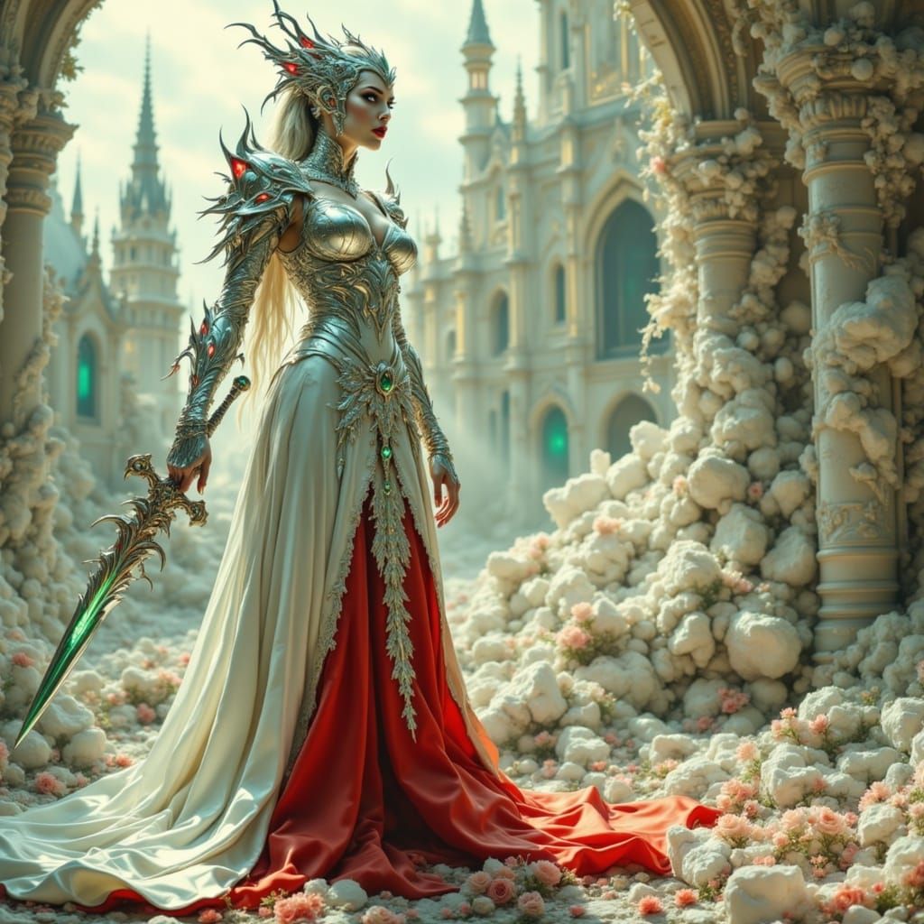 Regal Lady Warrior in Intricately Designed Armor