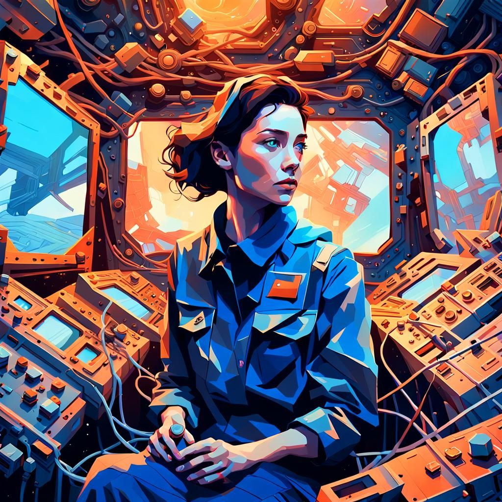 Woman in Space Debris: Surreal Digital Art