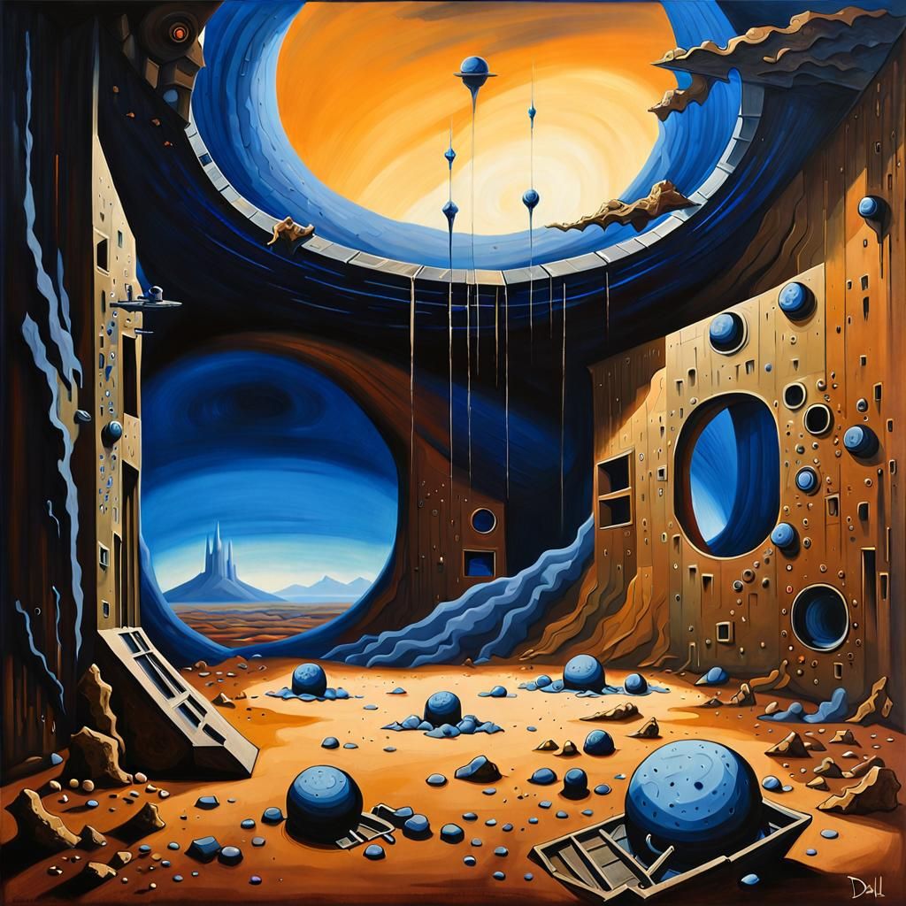Surreal Spacecraft Interior Painting in Warm and Cool Tones