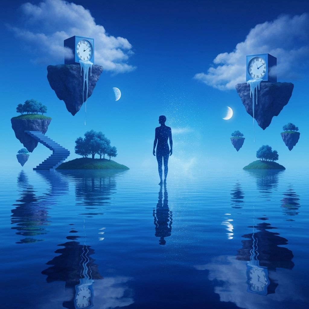 Ethereal Blue Dreamscape with Floating Islands and Melting C...