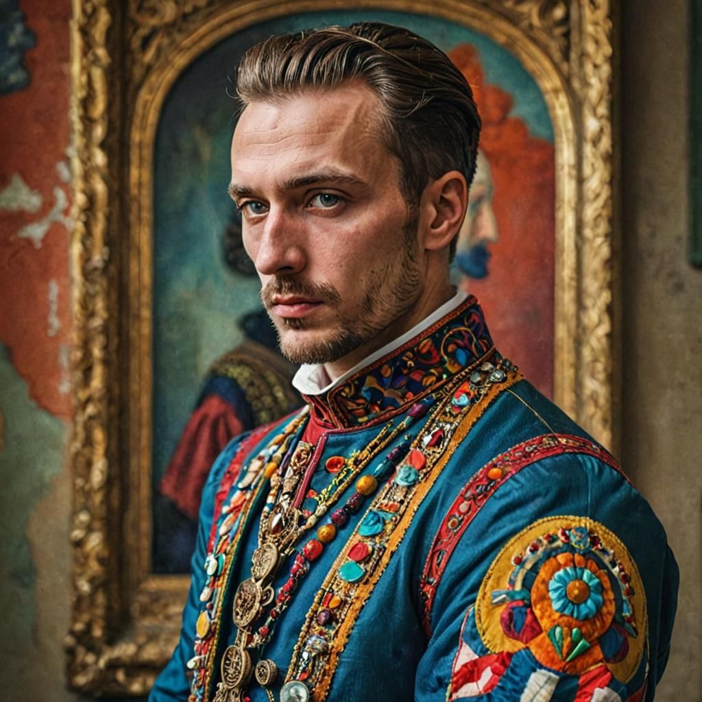 Man in Vibrant Attire, Hyperrealistic Precisionism