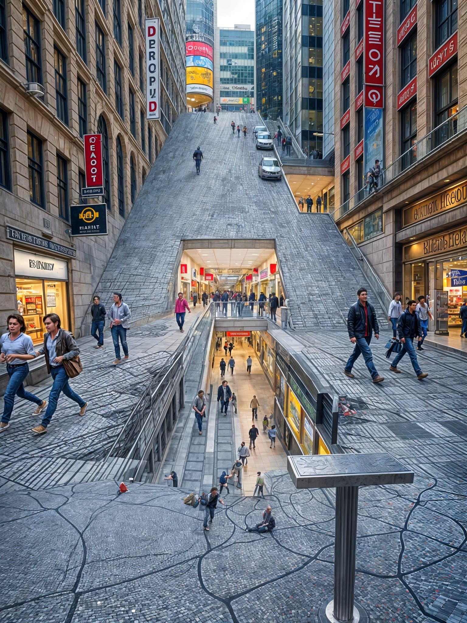 3D Pavement Art Illusion of Underground Shopping Centre