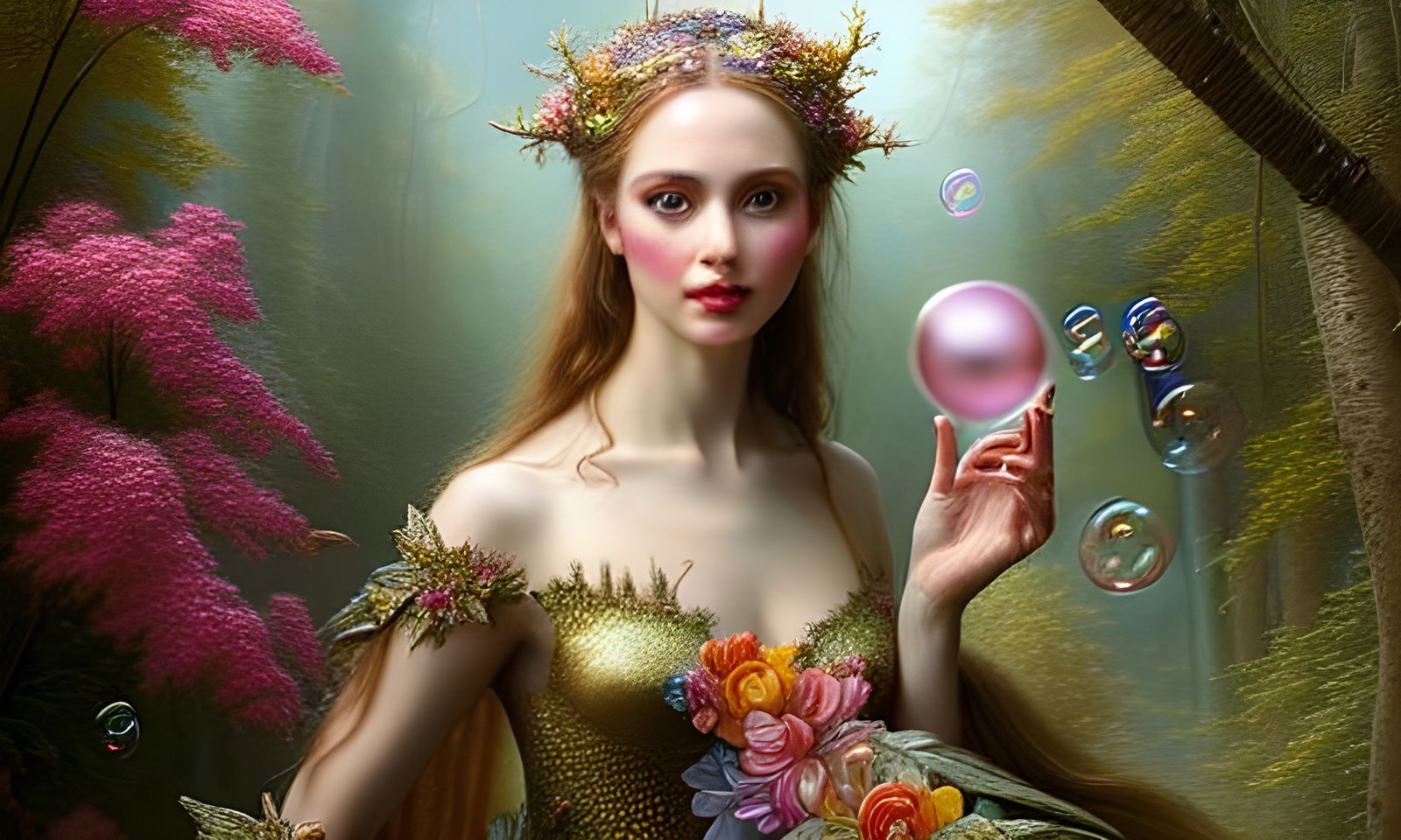 Radiant Beauty in a Bubble Dreamscape