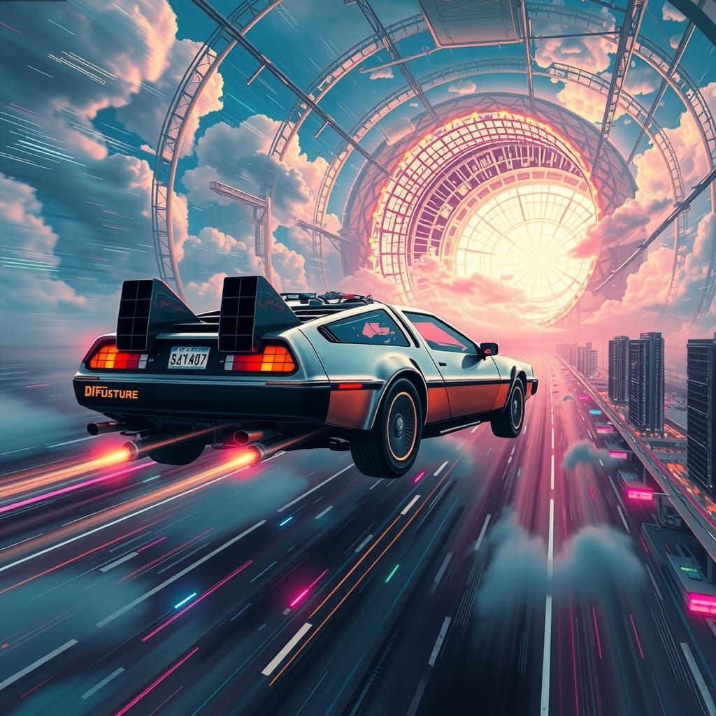 A Futuristic Cityscape Defies Gravity in Dreamcore Style