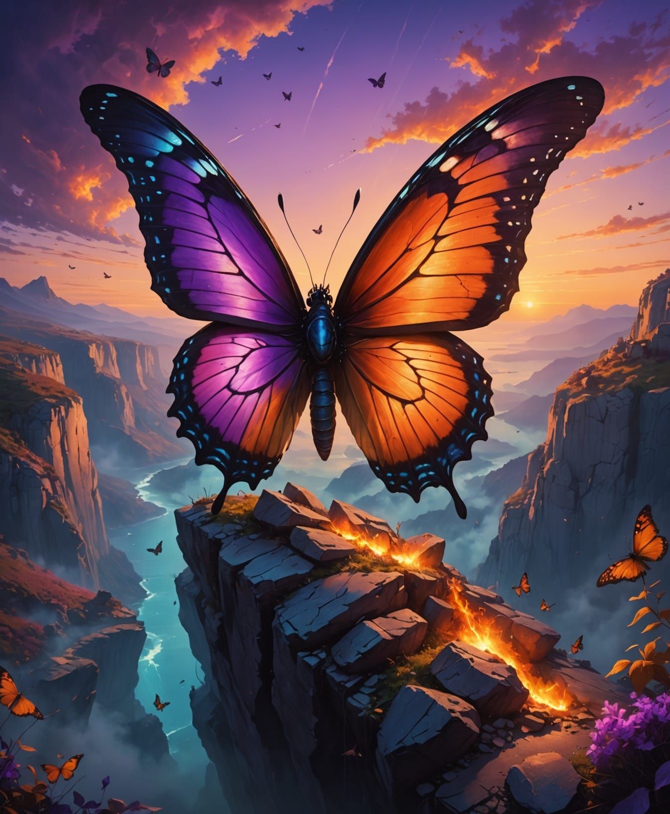 Surreal Butterfly Ascends into Twilight Hues