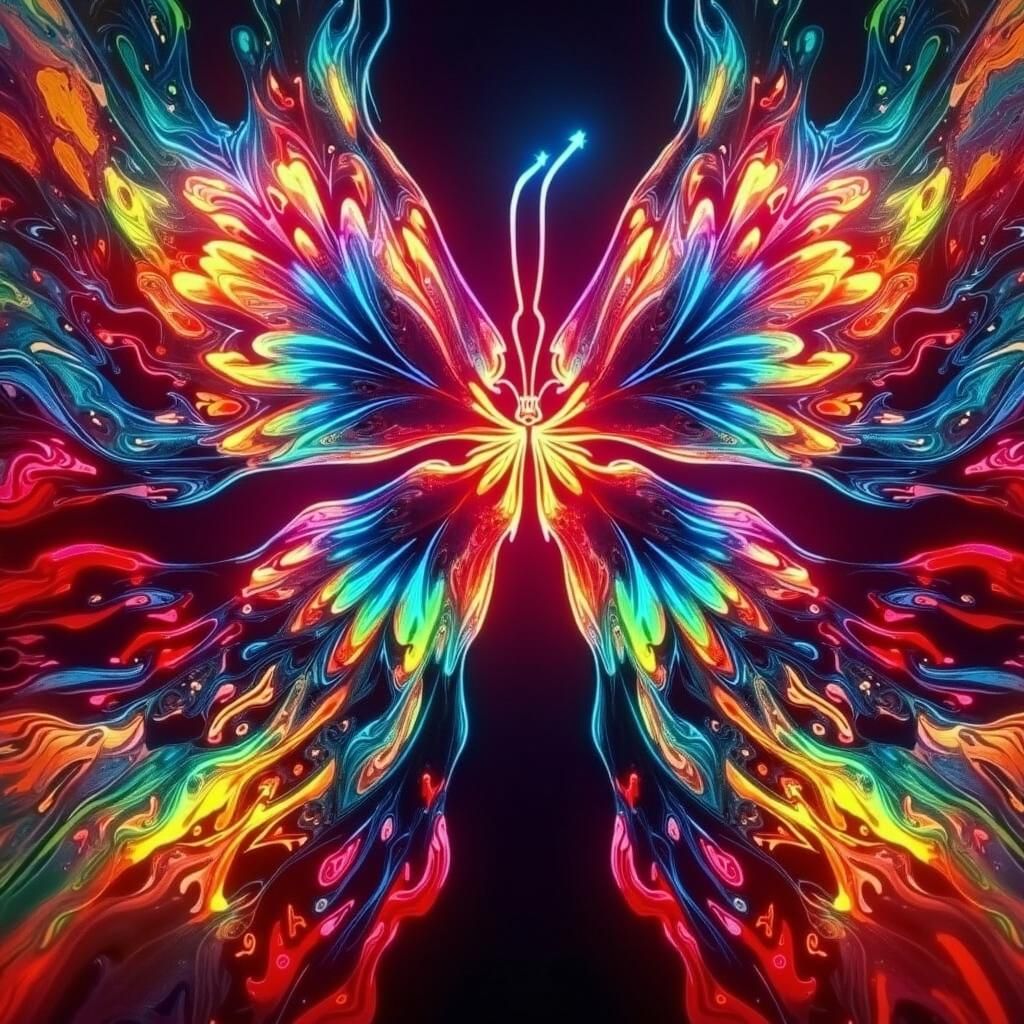 Surreal Butterfly in Twisted Nebula with Neon Edges