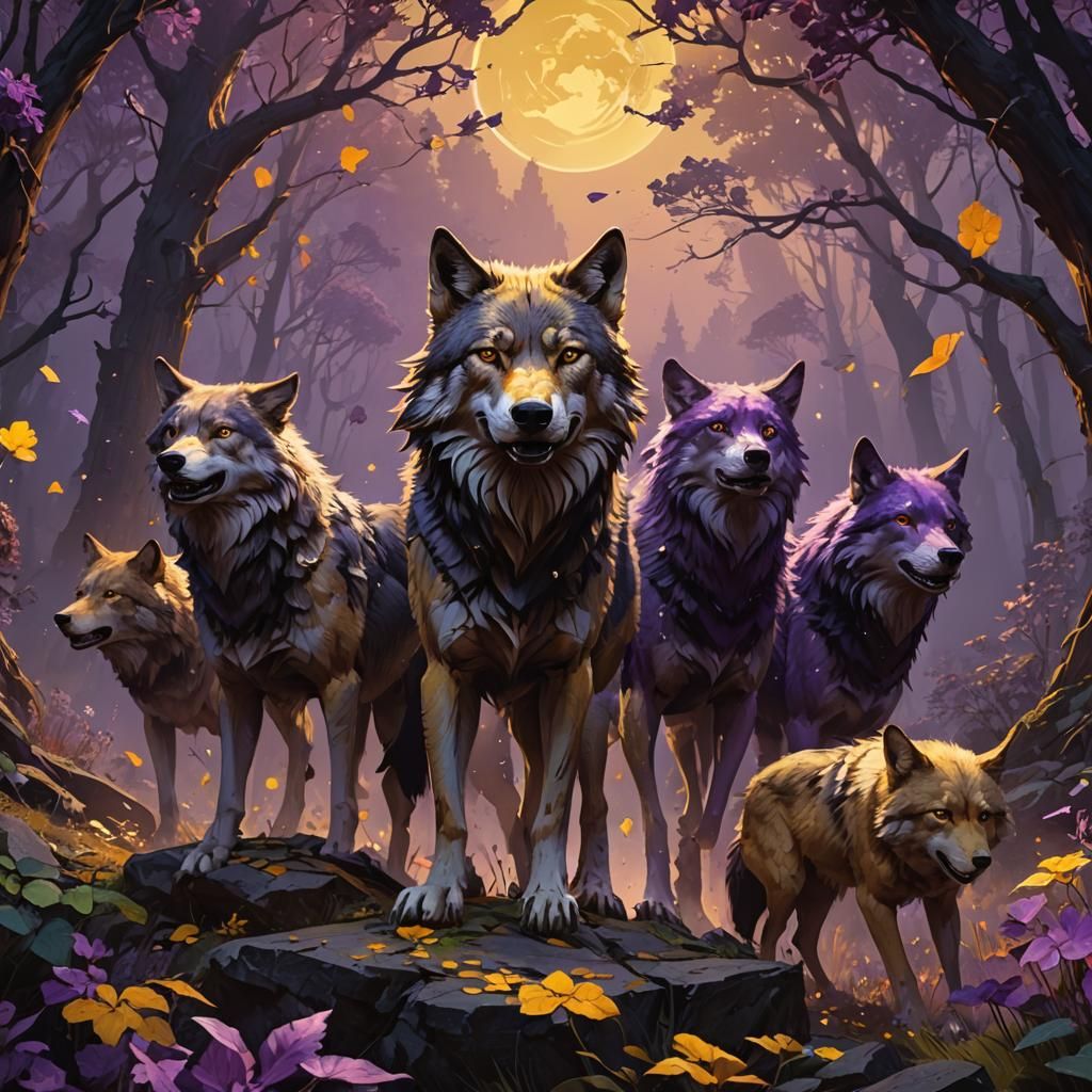 Wolves in Dark Fantasy Style, Detailed 8K Art