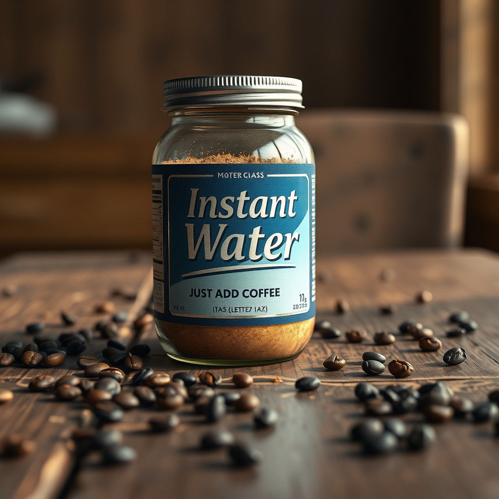 Hyper-Realistic Scene of Instant Drink Mix and Coffee Beans