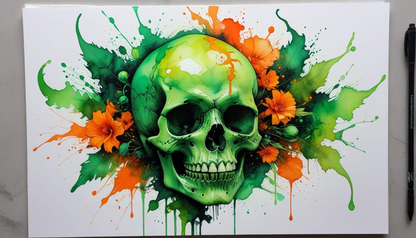 Neon Neo-Vanitas in Watercolor and Alcohol Ink