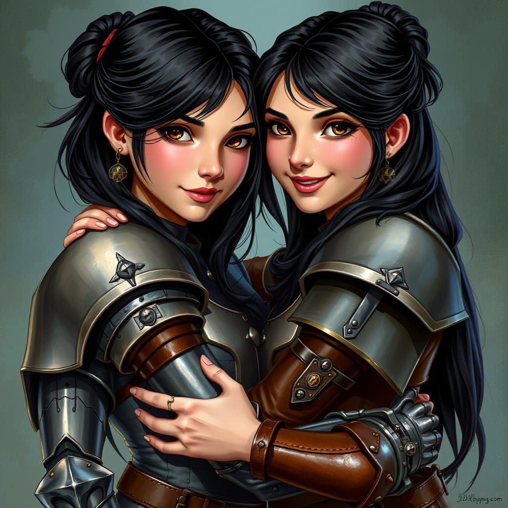 Twin Sisters in Medieval Fantasy, Embodied by Noble Knight a...
