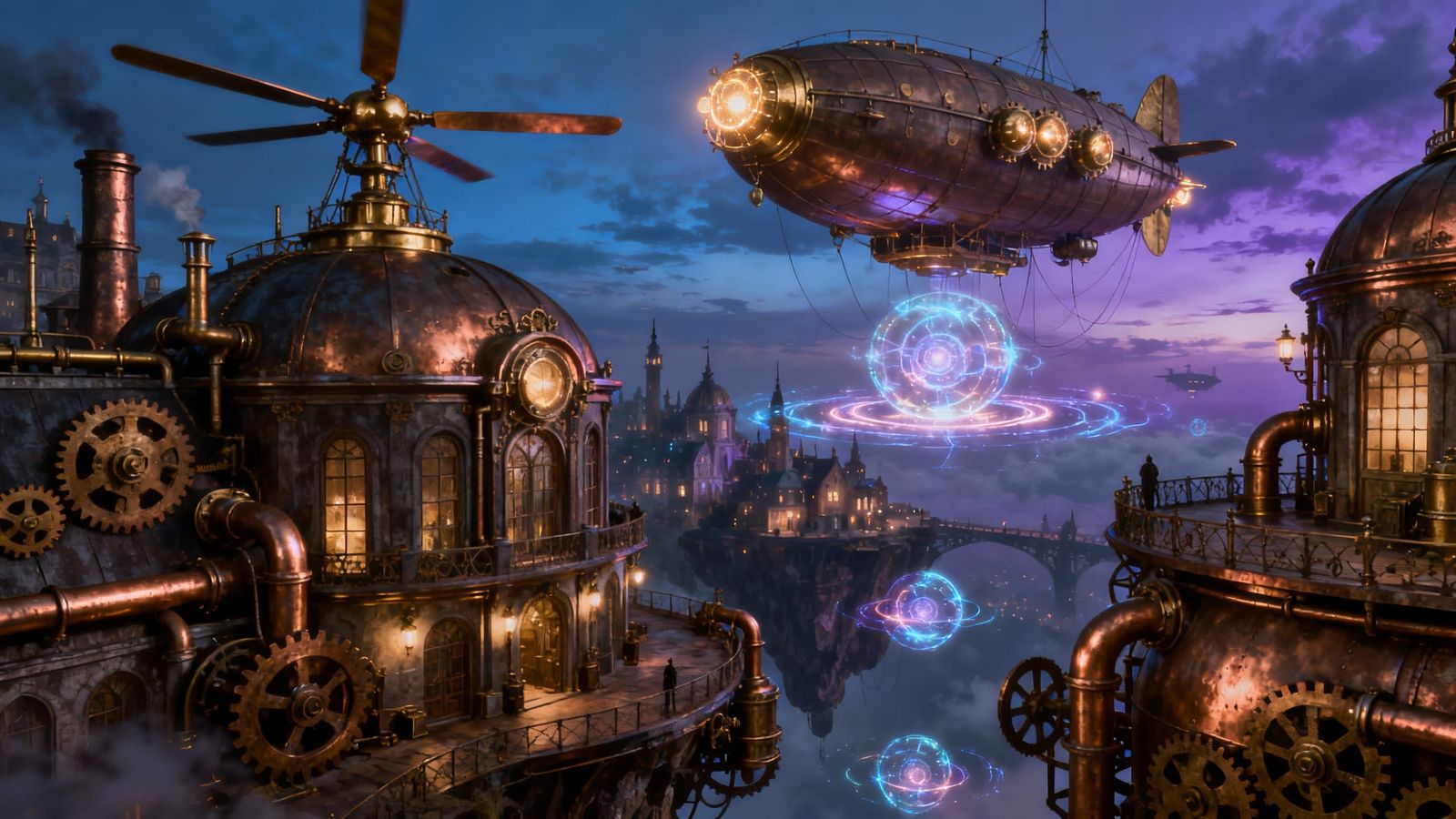 Aetherpunk Cityscape Under a Cosmic Sky