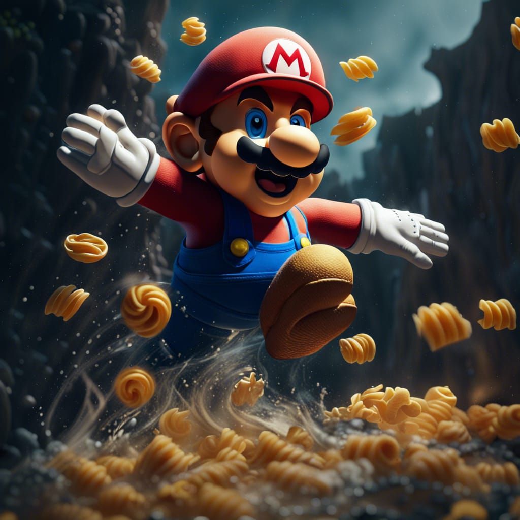 Pasta Mario's Plunge: Detailed Matte Painting
