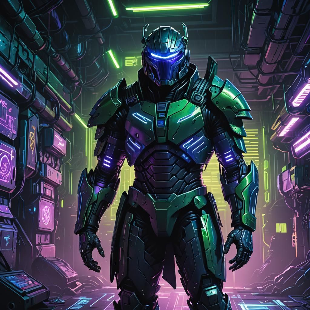 Shredder in Cyberpunk Lair with Neon Lighting