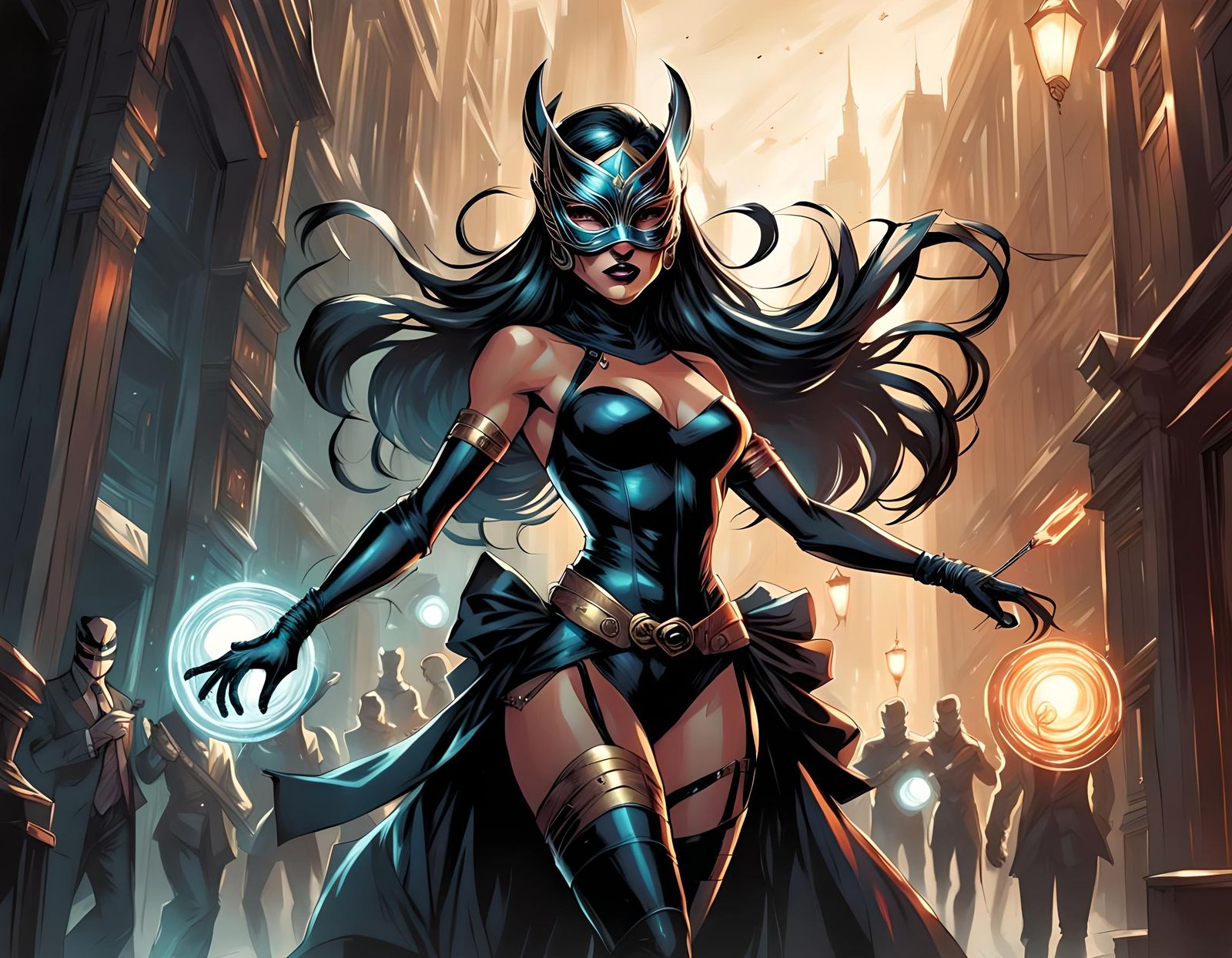 Masked Girl at Glam Party in Comic Book Art