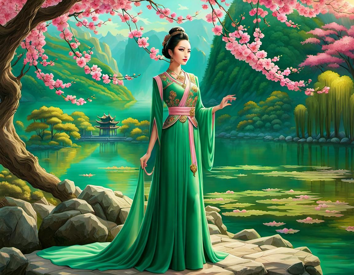 Fantasy Woman in Garden of Eden by Xie Sun