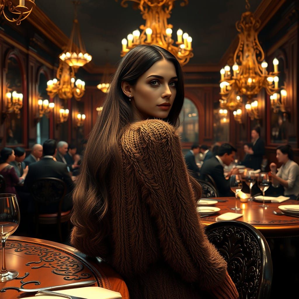 Luxurious Restaurant Scene with Elegant Woman