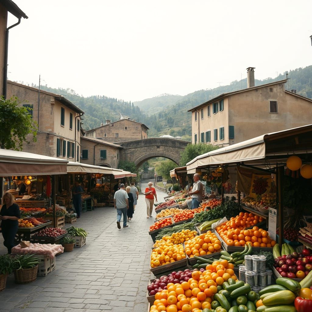 Italian Village Market in Cinematic Film Style