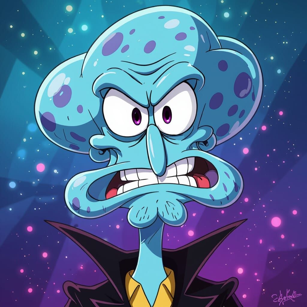 Squidward's Confident Smirk in Vibrant Anime Style