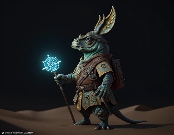 Bullywug Spellcaster in Desert Landscape, 3D Cinematic