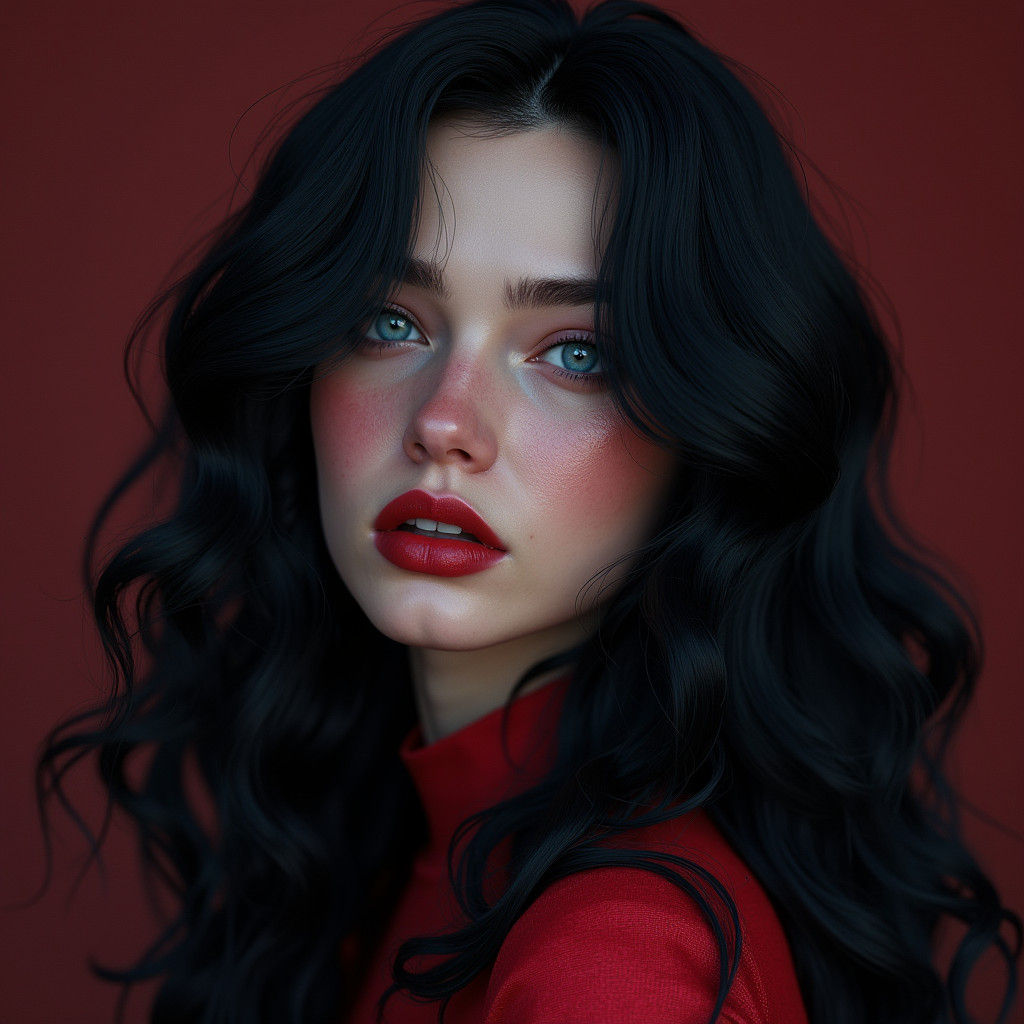 Hyperrealistic Portrait: Woman with Flowing Fire Hair