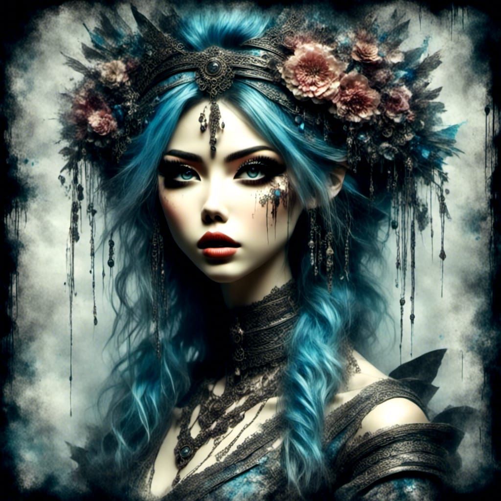 Macabre Geisha Portrait with Marble Texture