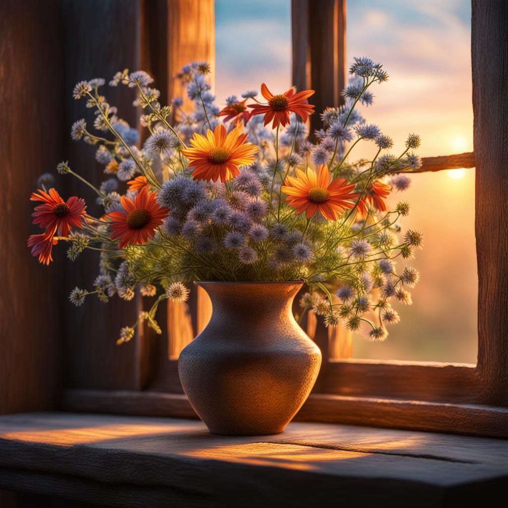 Hyperrealistic Wildflower Bouquet at Sunrise