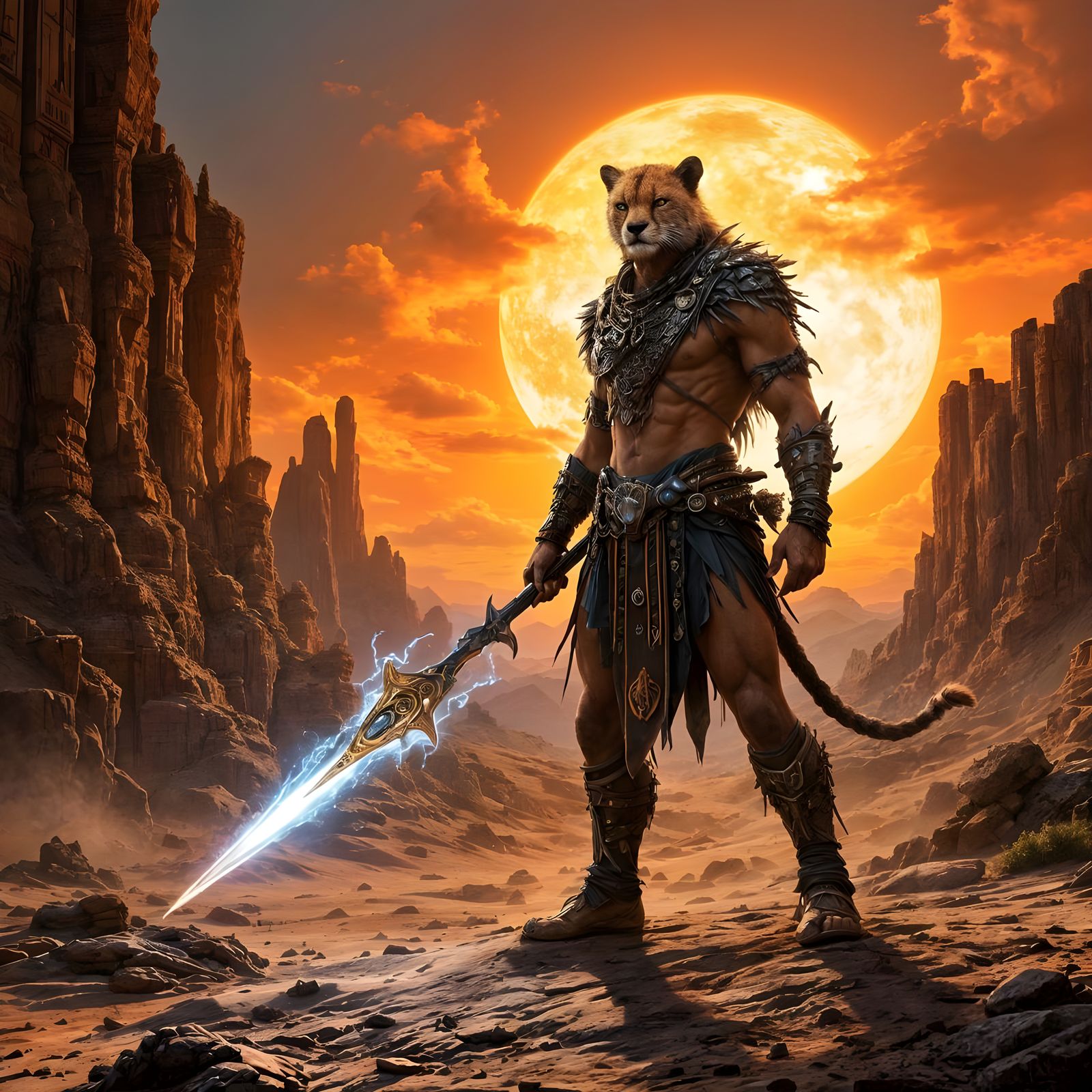Cheetah Warrior on Alien Planet, Epic Fantasy Concept Art