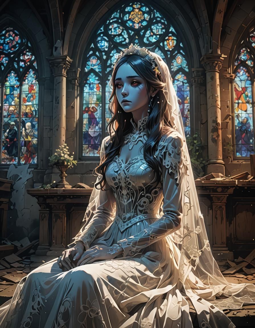Ethereal Ghost Bride in Abandoned Chapel