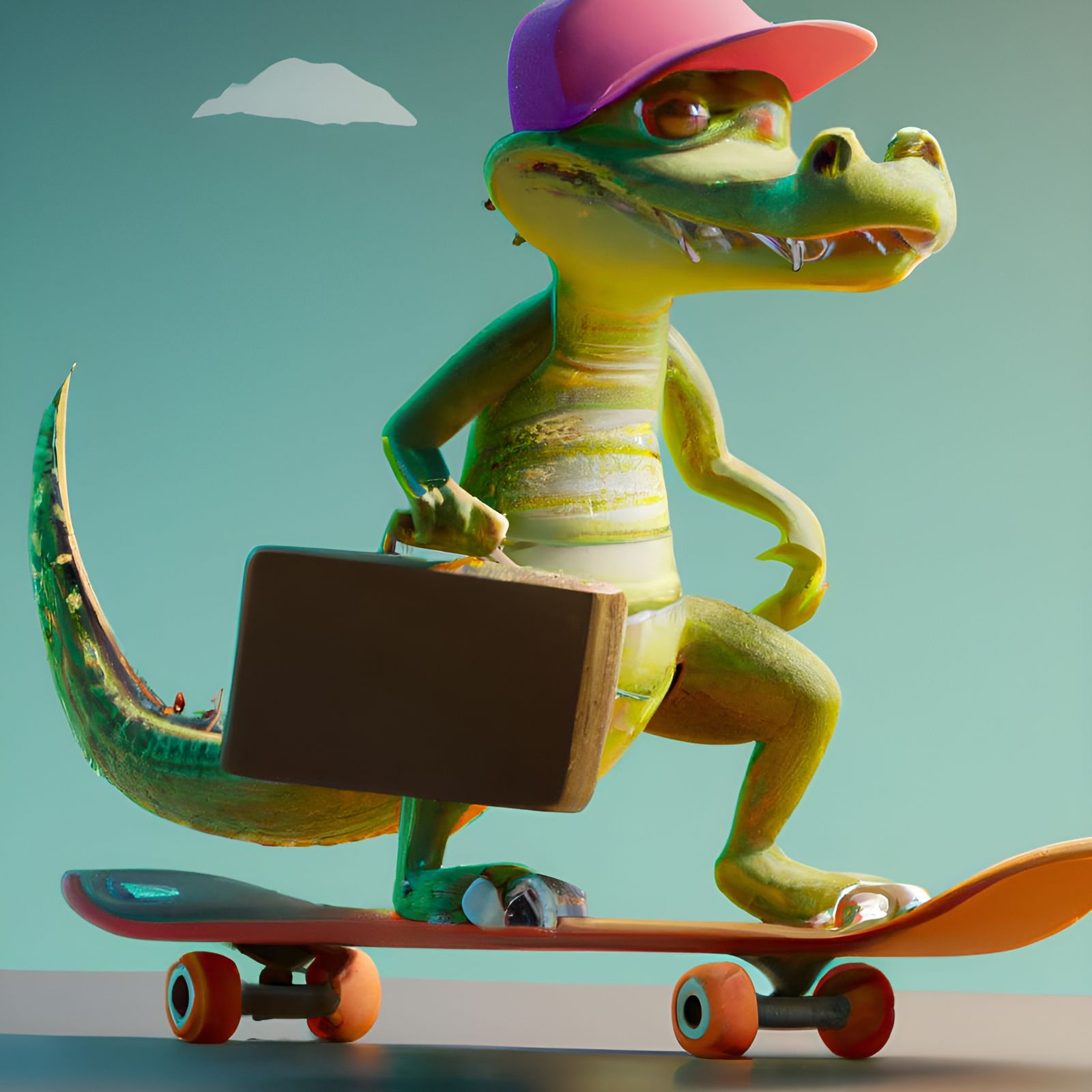 Chibi Alligator Skateboarder: Digital Illustration