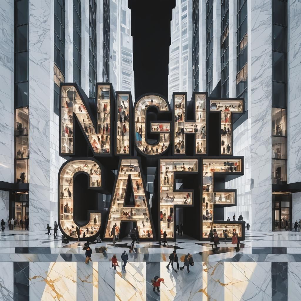 Lowryesque Painting of Shoppers on Marble Floor