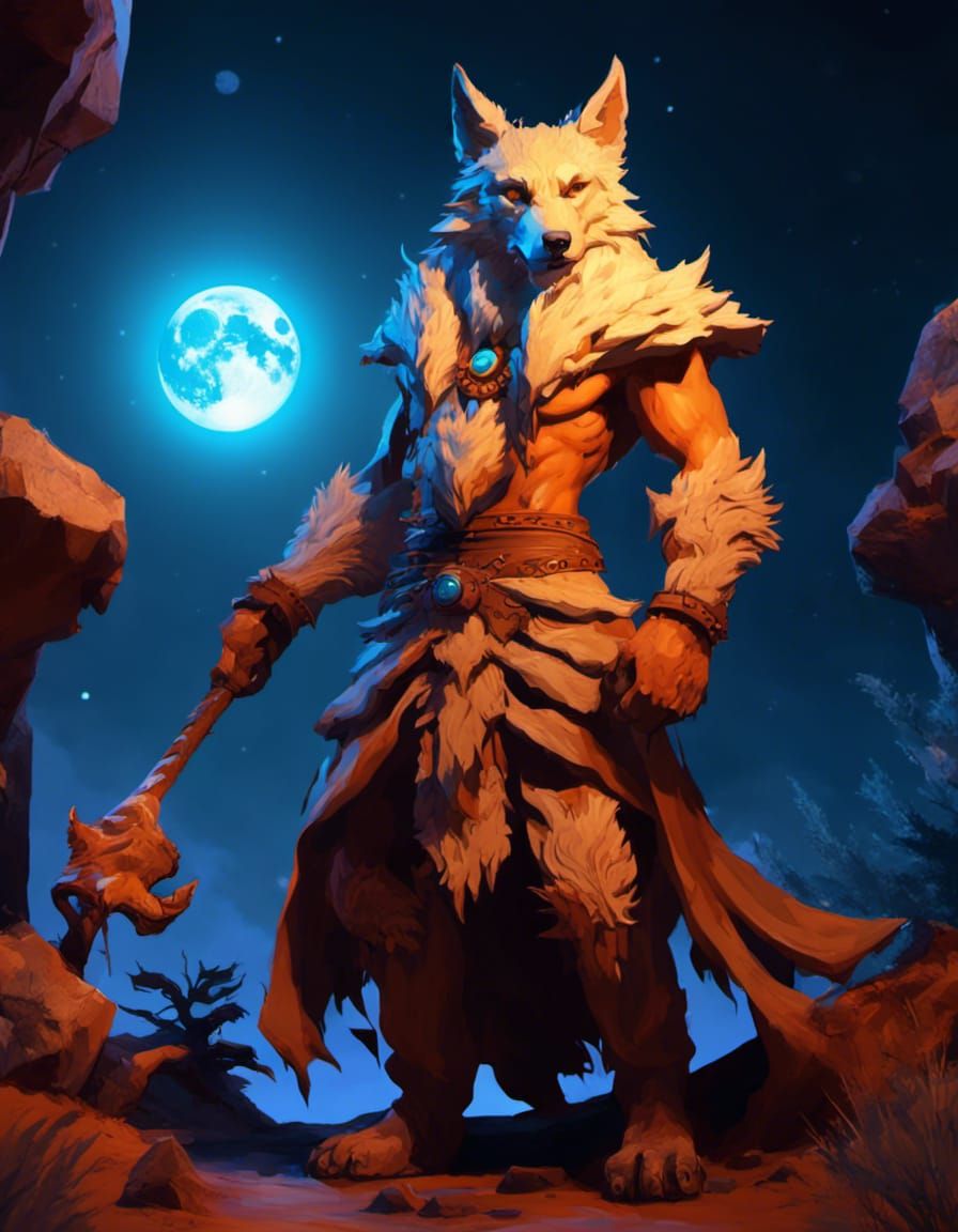 a moon druid is shapeshifting in a wolf, concept art by Greg...
