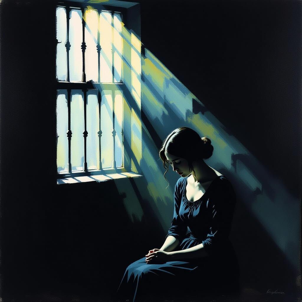 Woman in Shadowed Room Lit by Sunlight
